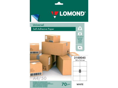 Lomond Self-Adhesive papīrs Universal Labels, 8/105x74,3, A4, 50 sheets, White 2100045 460700395578;858602425274