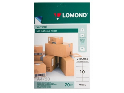 Lomond Self-Adhesive papīrs Universal Labels, 10/105x59,4, A4, 50 sheets, White 2100055 858602425275;460700395577