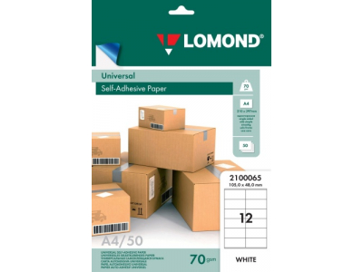 Lomond Self-Adhesive papīrs Universal Labels, 12/105x48, A4, 50 sheets, White 2100065 460700818214;460700818214;460700818214