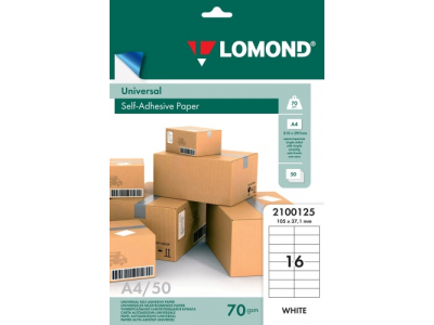 Lomond Self-Adhesive papīrs Universal Labels, 16/105x37, A4, 50 sheets, White 2100125 676737450151;676737450151;676737450151