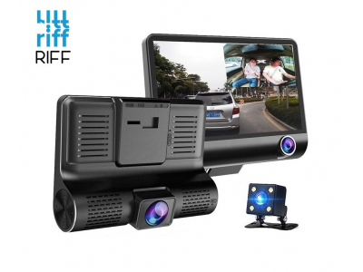 Riff Full HD Auto Video Reģistrātors DVR G-Sensors ar 3 Kamerām un atpakaļskata LCD 4'' Melna RF-VR-FullHD-DVR-4 4752219006958