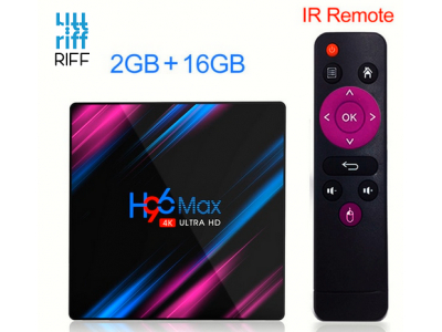 Riff H96 MAX RockChip RK3318 četrkodolu 64 bitu Cortex-A53 Konsole 4K Ultra HD Android TV kaste ar tālvadības pulti Android 10 Smart TV 2Gb + 16Gb melns RF-H96-3318-2GB-16GB 4752219008525