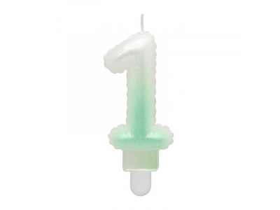 GoDan Tortes svece - Gaisa Balons Skaitlis 1 (7cm) White/Green Ombre MLG174984 5902973174984