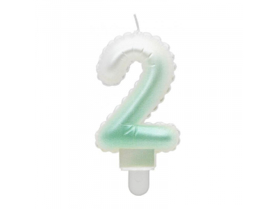 GoDan Tortes svece - Gaisa Balons Skaitlis 2 (7cm) White/Green Ombre MLG175004 5902973175011