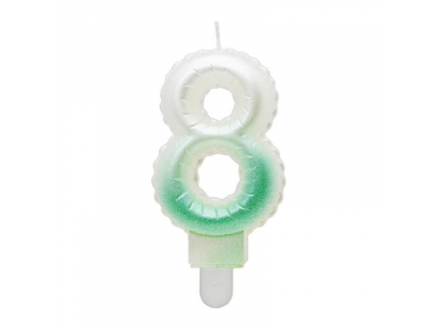 GoDan Tortes svece - Gaisa Balons Skaitlis 8 (7cm) White/Green Ombre MLG175127 5902973175134