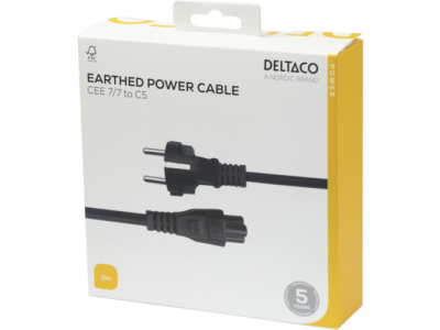 Power cord DELTACO CEE 7/7 - C5, 3,0m, black / 1902302 1902302 202310231020