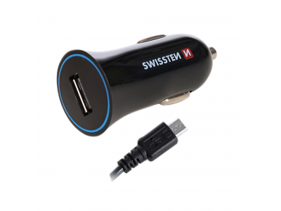 Swissten Auto Lādētājs 12 / 24V / 1A + Micro USB vads 1.5m SW-CCH-1A-BK-C 8595217440555