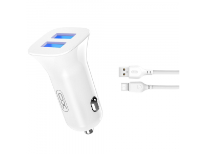 XO TZ10 Auto lādētājs 2x USB 2.4A + USB-C kabelis TZ10-WH 6920680875955