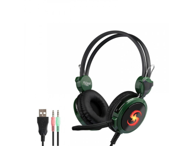 Kubite T-591 Spēļu Austiņas 40mm draiveri 1.8m Vads 2x 3.5mm audio/mic + USB Zaļa KUB-T591-GREEN 6973242270064