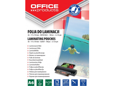 Office Products laminating foil  A6  2x125 microns  glossy  100 pcs.  transparent 5901503687338 5901503687338