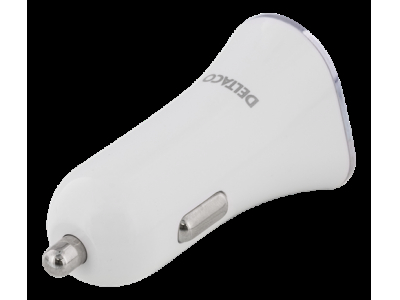 Car charger DELTACO, 2,4A, 1xUSB, white/silver / USB-CAR100 USB-CAR100 201701190005