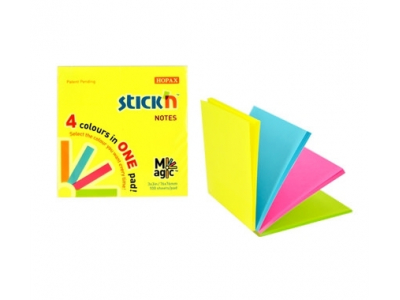 Līmlapiņas StickN Magic pads 21571, 76x76mm, 100 lapas, 4x25 lapiņas, 4 neona krāsu asorti HX215715 4712759215715