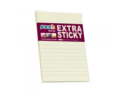 Līmlapiņas StickN 21496 Extra sticky 150x101mm, 90 lapiņas, līniju, pasteļdzeltenas HX216682 4712759216682