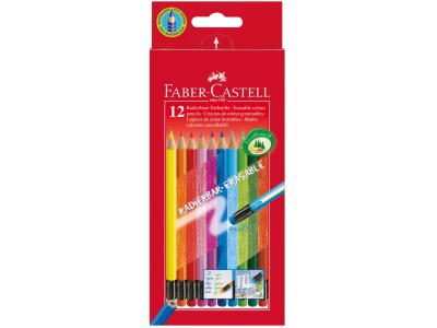 Krāsainie zīmuļi ar dzēšgumiju Faber-Castell, 12 krāsas FC166122 4005401166122