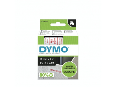 Marķēšanas lente Dymo D1, 12mmx7m, sarkana/balta NE450157 5411313450157