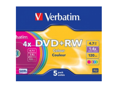 Matricas DVD+RW Verbatim 4.7GB 4x Colour, 5 Pack Slim 43297V 023942432975