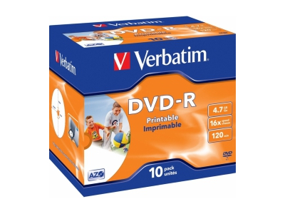 Matricas DVD-R AZO Verbatim 4.7GB 16x Printable, ID Branded,10 Pack Jewel 43521V 023942435211