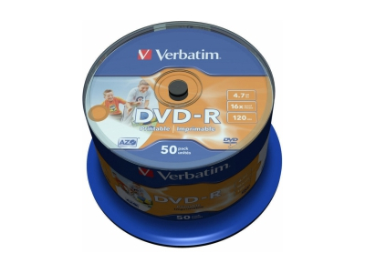 Matricas DVD-R AZO Verbatim 4.7GB 16x Wide Printable non ID,50 Pack Spindle 43533V 023942435334