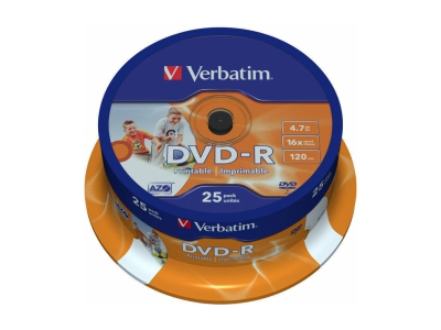 Matricas DVD-R AZO Verbatim 4.7GB 16x Wide Printable ID Brand 25 Pack Spindle 43538V 023942435389