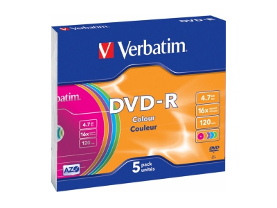 Matricas DVD-R AZO Verbatim 4.7GB 16x Colour, 5 Pack Slim 43557V 023942435570