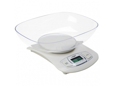 Adler AD 3137 Kitchen scales, Capacity 5 kg , Graduation 1g, Big LCD Display, Auto-zero/Auto-off, Large bowl, White | Adler | Adler AD 3137 | Maximum weight (capacity) 5 kg | Graduation 1 g | Display type LCD | White AD 3137 white 5907633494587