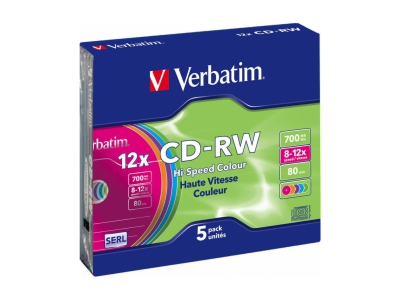 Matricas CD-RW SERL Verbatim 700 MB 8x-12X Colour, 5 Pack Slim 43167V 023942431671