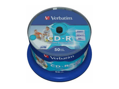 Matricas CD-R AZO Verbatim 700MB 1x- 52x Wide Printable non ID,50 Pack Spindle 43438V 023942434382