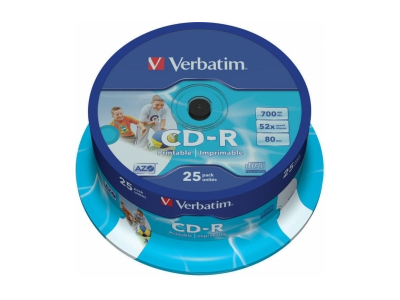 Matricas CD-R AZO Verbatim 700MB 1x-52x Wide Printable, ID Bran,25 Pack Spindle 43439V 023942434399