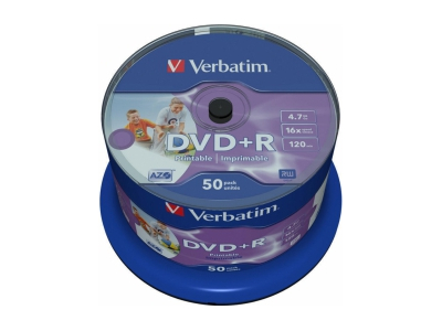 Matricas DVD+R AZO Verbatim 4.7GB 16x Wide Printable non ID, 50 Pack Spindle 43512V 023942435129