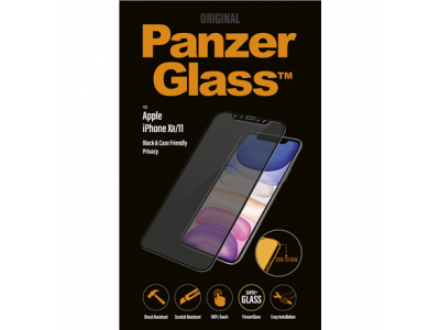 PanzerGlass | P2665 | Screen protector | Apple | iPhone Xr/11 | Tempered glass | Black | Confidentiality filter; Full frame coverage; Anti-shatter film (holds the glass together and protects against glass shards in case of breakage); Case Friendly – compa