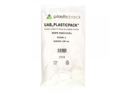 Polietilēna cimdi PLASTICPACK, HDPE, L izmērs, 100 gab./50 pāri  