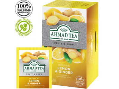 Zāļu tēja AHMAD Alu LEMON &amp; GINGER, 20 maisiņi x 2 g paciņā  