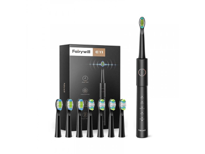 FairyWill Sonic zobu birste ar galviņu komplektu FW-E11 (melna) FW- E11black+8heads 6973734200050