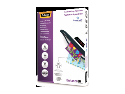 Laminēšanas plēves Fellowes ImageLast A5 80 Micron Laminating Pouch - 100 pack 5306002 077511530609