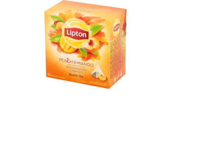 Melnā tēja LIPTON Persiku Mango, piramīdas, 20gab  