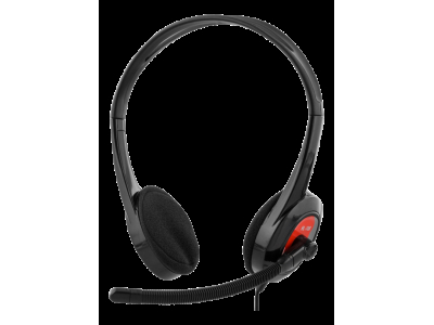 DELTACO on-ear headset, 20Hz-20kHz, 32&amp;Omega;, 3.5mm 4-pin mini-connector, 1.8m, black/red / HL-108 HL-108 553006000110