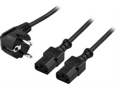 DELTACO device-Y cable, wall socket &amp; PC, angled CEE 7/7 - straight 2xIEC C13  10A, 2m / DEL-109D DEL-109D 201906111020