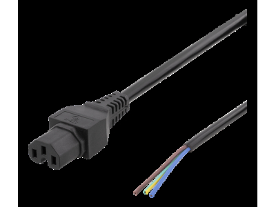 DELTACO C15 to open ended power cord, 2m, IEC C15, 10A, black DEL-109UD DEL-109UD 202010081005