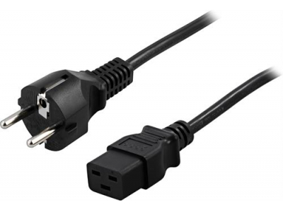 DELTACO earthed device cable for connection between unit and wall socket, straight CEE 7/7 to straight IEC 60320 C19 , max 250V / 16A, 2m, black DEL-109T DEL-109T 202010081029