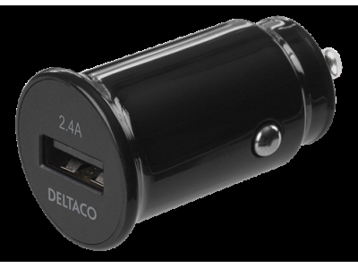 DELTACO 12/24 V USB car charger with compact size and 1x USB-A port, 2.4 A, 12 W, black USB-CAR123 USB-CAR123 202012041007