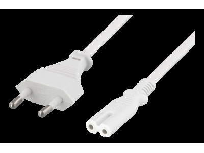 Cable DELTACO CEE 7/16 to IEC 60320 C7, 3m, white / DEL-109JM DEL-109JM 202102181047