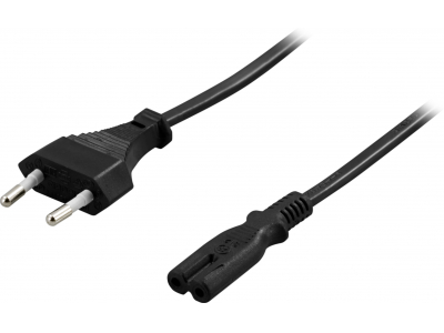 Unearthed device cable DELTACO for connection between unit and wall socket, straight CEE 7/16 to straight IEC 60320 C7, max 250V / 2.5A, 3m, black / DEL-109AM DEL-109AM 202112021000