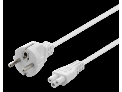 Earthed device cable DELTACO straight CEE 7/7 - straight IEC C5, 3m, 3X 1,0mm2, white / DEL-109FV DEL-109FV 202112021005