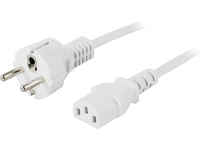 Grounded device cable DELTACO for connection between unit and wall socket, straight CEE 7/7, straight IEC 60320 C13,  max 250V / 10A, 1m, white / DEL-109LV DEL-109LV 202112021008