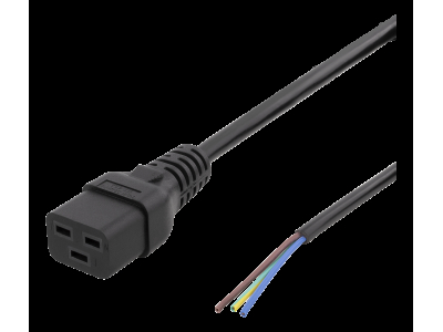 Cable DELTACO C19 to open ended power cord, 2m, IEC C19, 10A, black / DEL-109UA DEL-109UA 202112021009