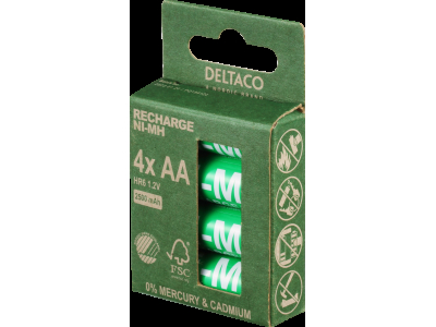 Rechargeable AA batteries DELTACO AA 2500mAh, Nordic Swan Ecolabelled, 4-pack / ULT-NH2500AA-4P ULT-NH2500AA-4P 202206011008