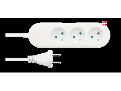 Danish power outlet Nordic Quality with 3 unearthed sockets, PVC cable (2x1.5 mm²) 3m, white / 322171 GT-965 202210240001